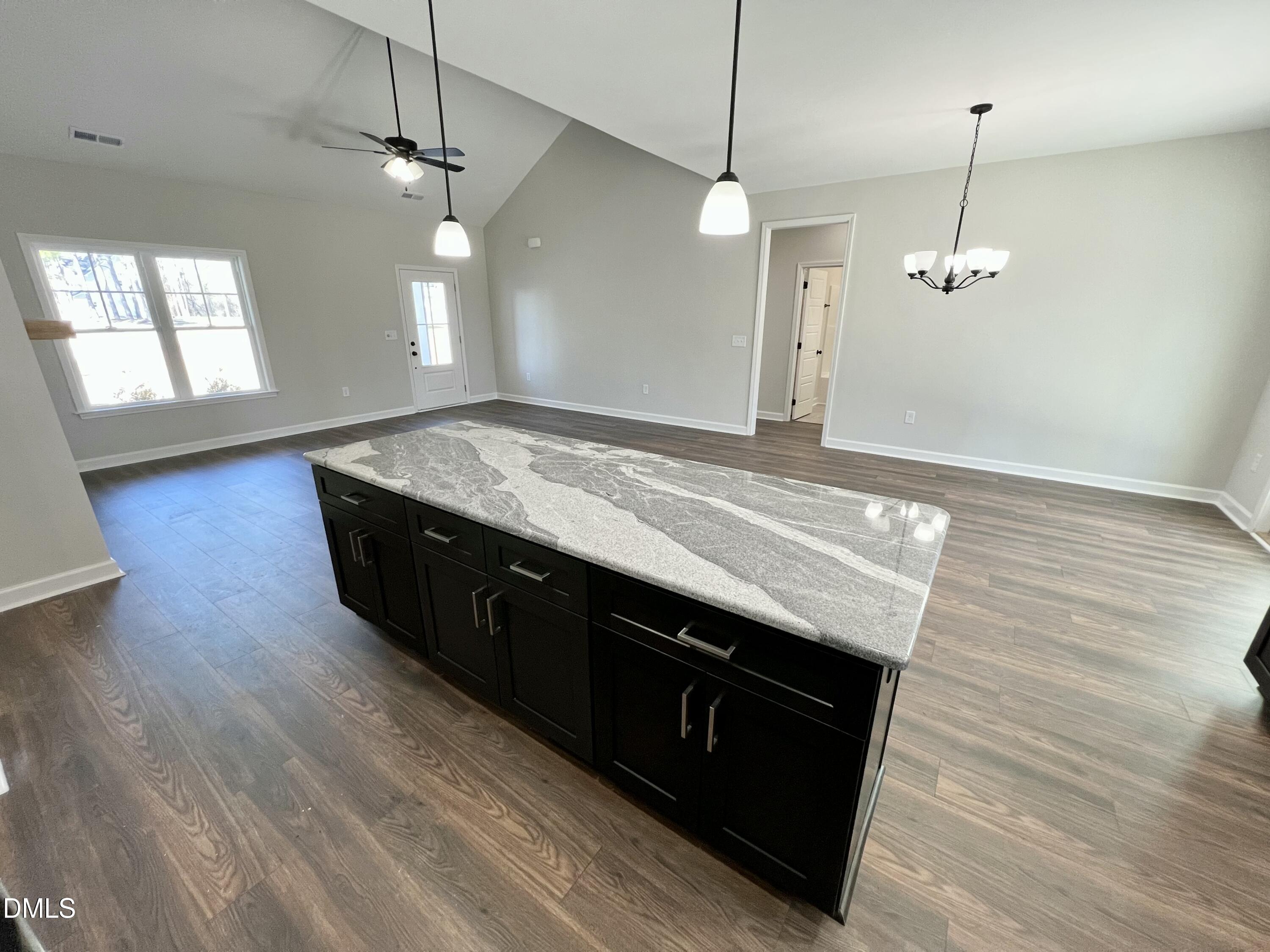 1787 Walnut Run Drive Deep Run, NC 28525 - Photo 8 of 23 a kitchen with granite countertop a stove a sink and a wooden floor