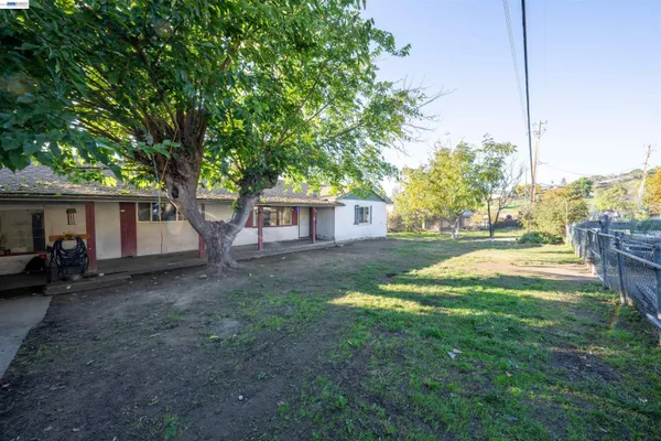 a view of a house with backyard and a tree