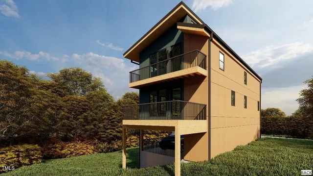 a balcony with wooden floor