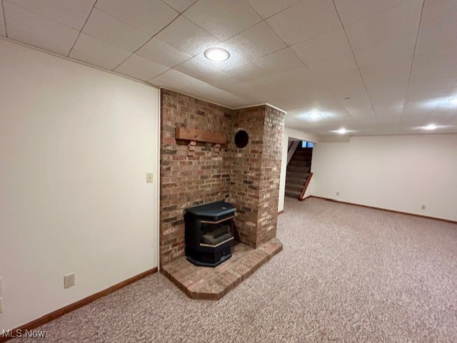 3422 Southern Road Richfield, OH 44286 - Photo 30 of 42 Basement with a wood stove and carpet