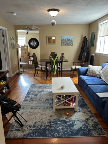 a living room with furniture and a rug