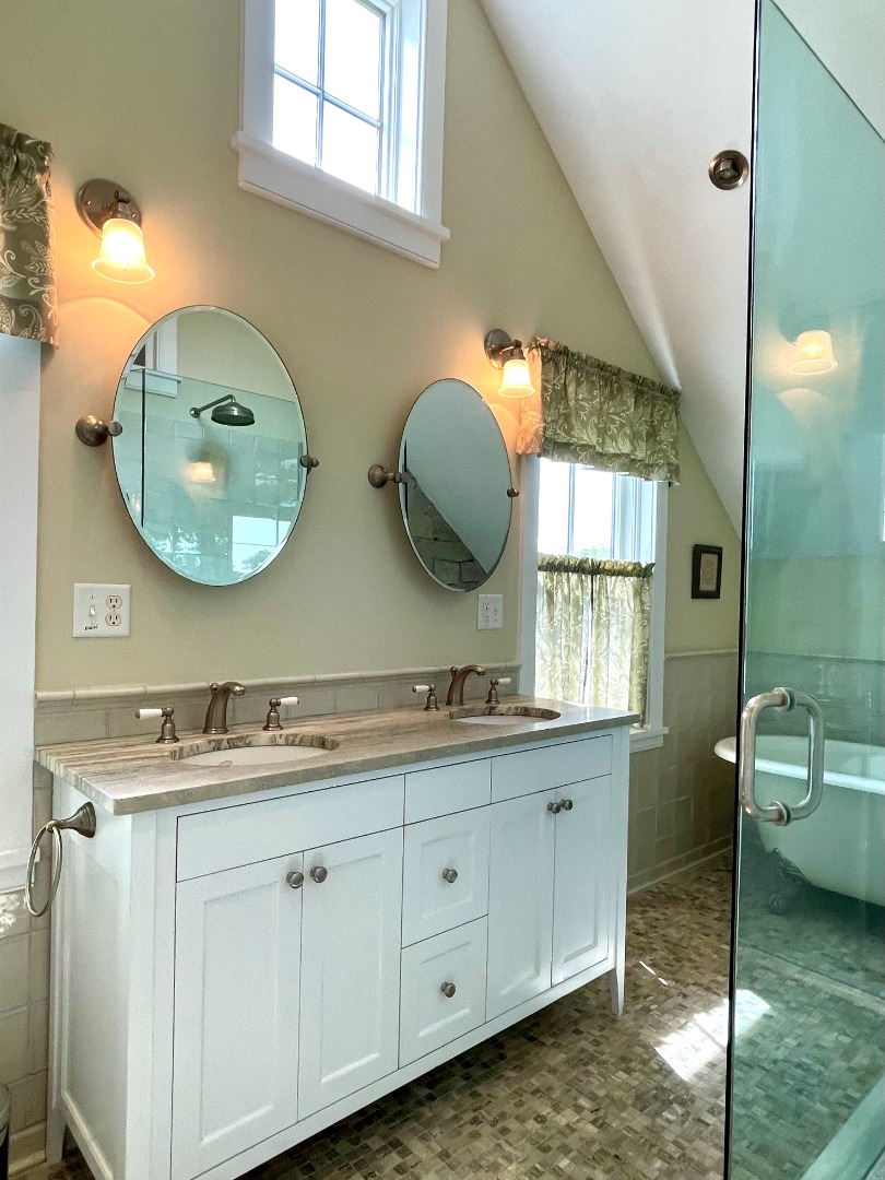 155 Surfside Road Nantucket, MA 02554 - Photo 21 of 60 a bathroom with a double vanity sink and a mirror