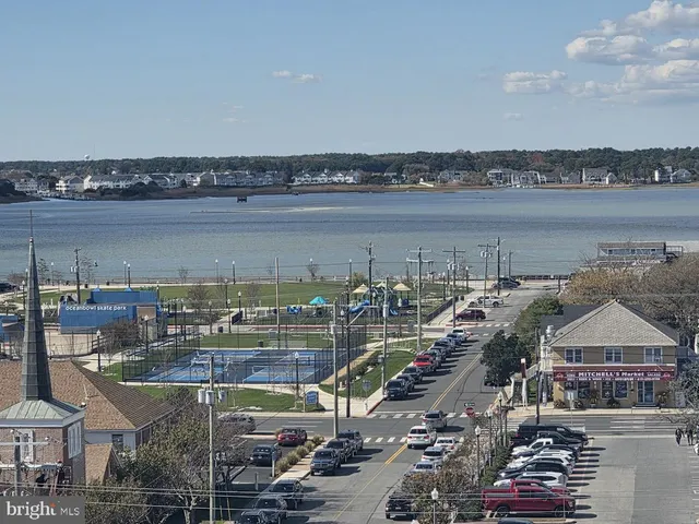 a view of a lake with a city