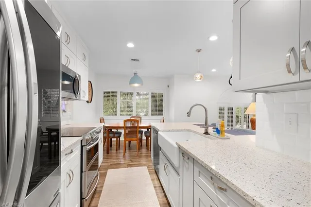 a kitchen with lots of counter top space