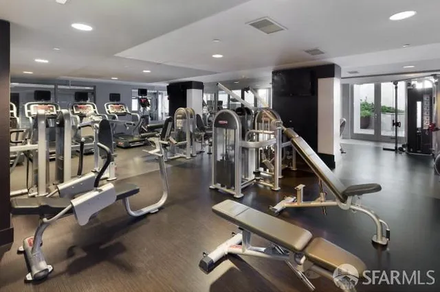 a view of a room with gym equipment