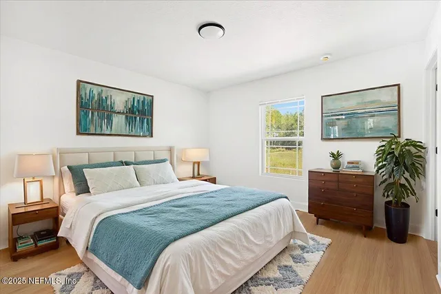 a bedroom with a bed and a dresser