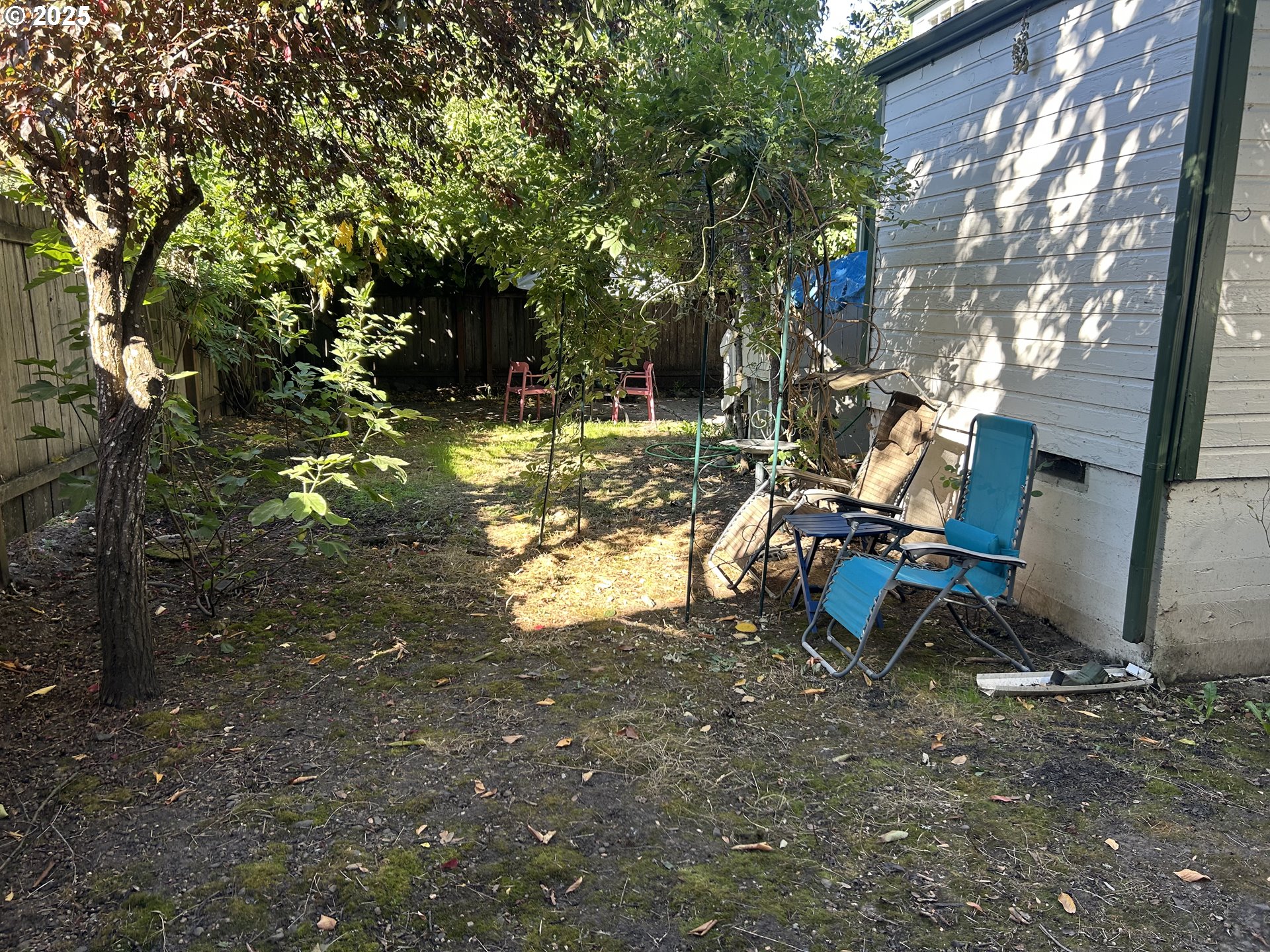 239 D Street Springfield, OR 97477 - Photo 11 of 14 a view of a backyard with table and chairs and potted plants
