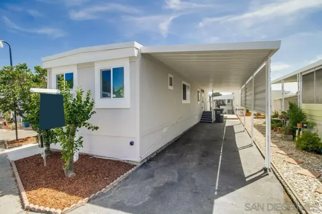 a view of a porch with plants