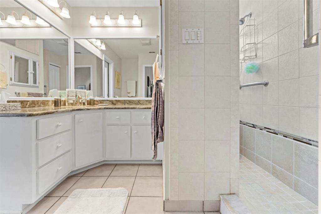 Undisclosed Address Hernando Beach, FL 34607 - Photo 66 of 90 a bathroom with a granite countertop sink a mirror and a