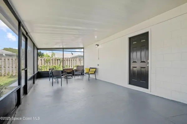 an outdoor space with furniture