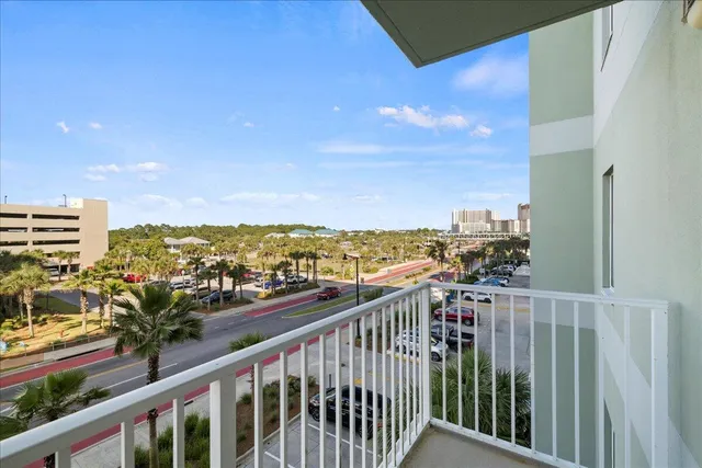 a view of a balcony with city view