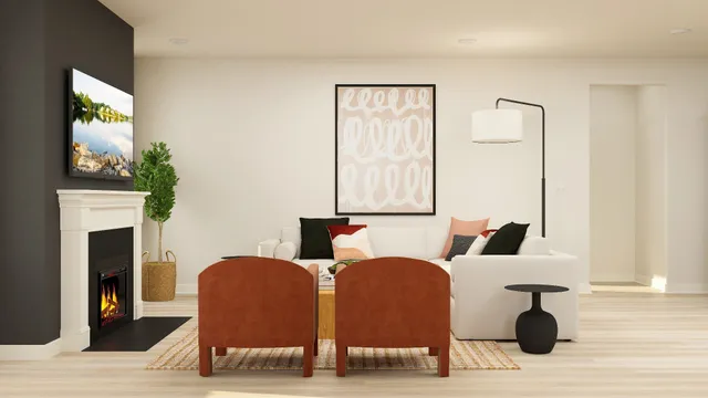 a room with furniture and a fireplace