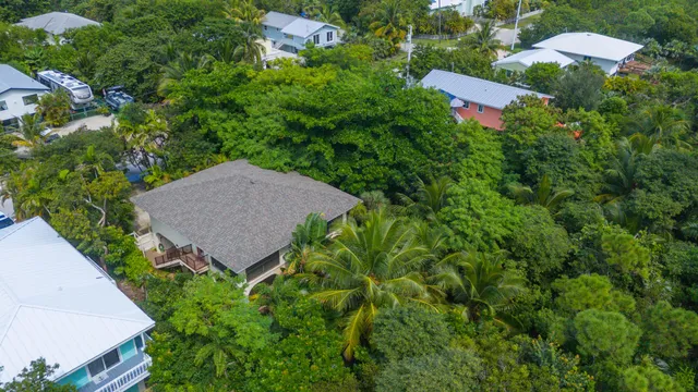 an aerial view of a house with yard and outdoor seating