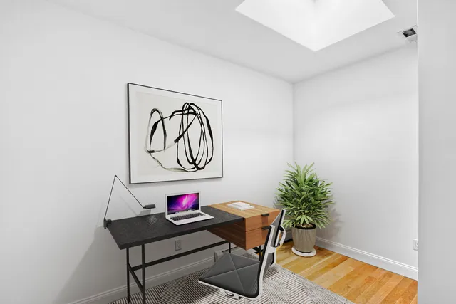 a workspace with a rug