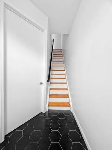a view of a bathroom with stairs