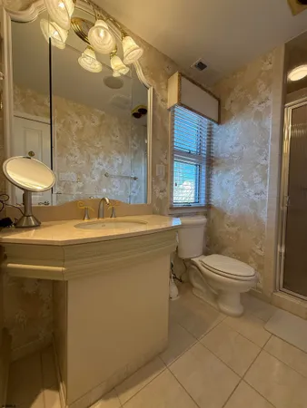 a bathroom with a sink a toilet and a mirror