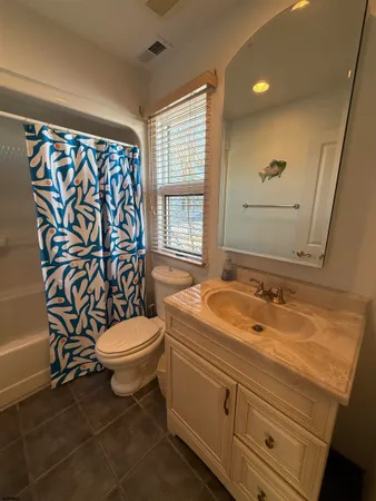 a bathroom with a sink a toilet and shower curtain