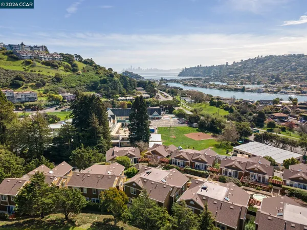 an aerial view of residential houses with outdoor space