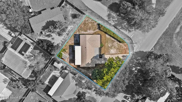 an aerial view of a house