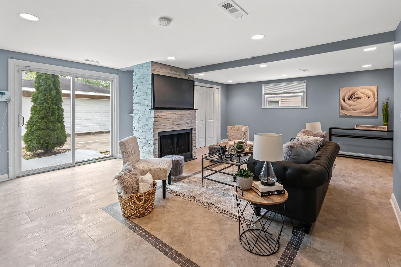 5855 Timberlane Road Matteson, IL 60443 - Photo 13 of 22 a living room with furniture a large window and a fireplace
