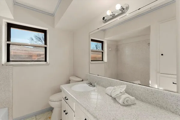 a bathroom with a toilet a sink and a mirror