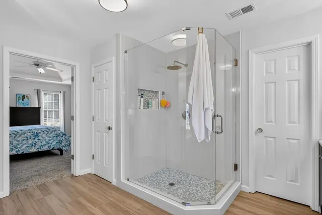 a bathroom with a shower