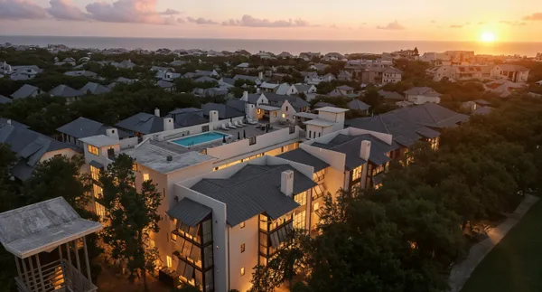 an aerial view of a house with outdoor space