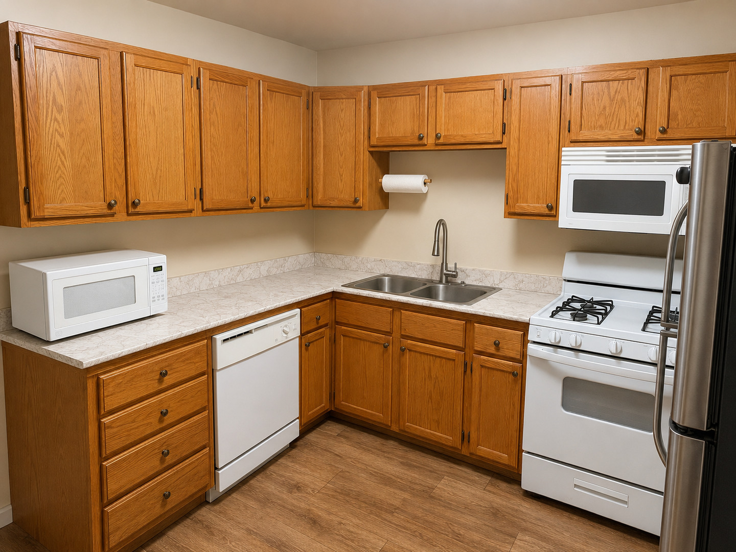 1101 East Algonquin Road, Unit 18 Arlington Heights, IL 60005 - Photo 7 of 7 a kitchen with stainless steel appliances granite countertop a sink a stove and cabinets
