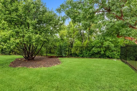 a view of garden with trees in the background