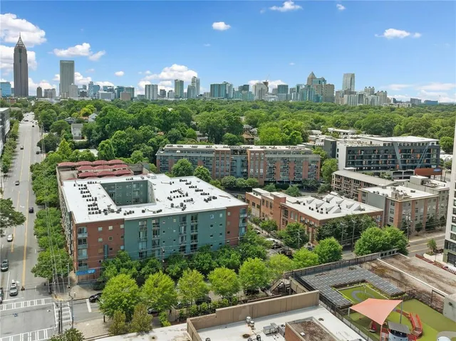 a view of a city that has tall buildings