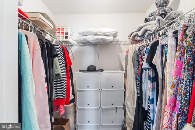 a view of walk in closet with clothes and shoes
