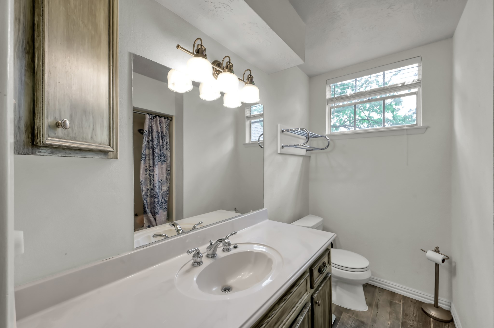 25610 Walnut Grove Circle Spring, TX 77380 - Photo 24 of 29 a bathroom with a toilet a sink and a mirror