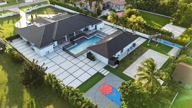 an aerial view of a house