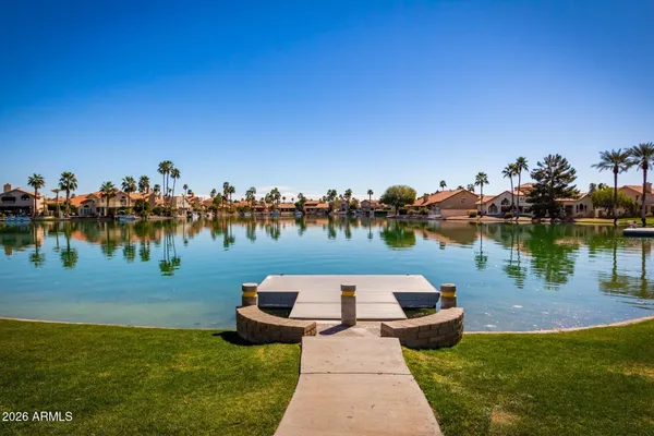 a view of a lake with houses
