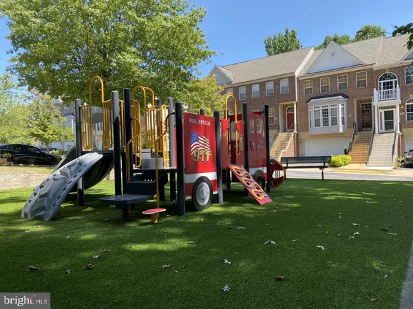 a view of a park with slide