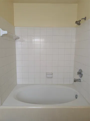 a bathroom with a bathtub