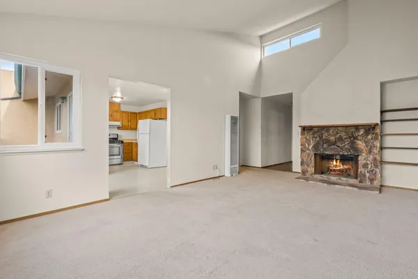 a view of a livingroom with a fireplace