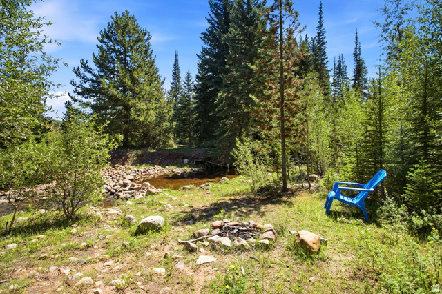 1663 Lancer Lane Evanston, UT 82930 - Photo 96 of 101 Wooded landscape with a natural water feature and a stone-lined fire pit
