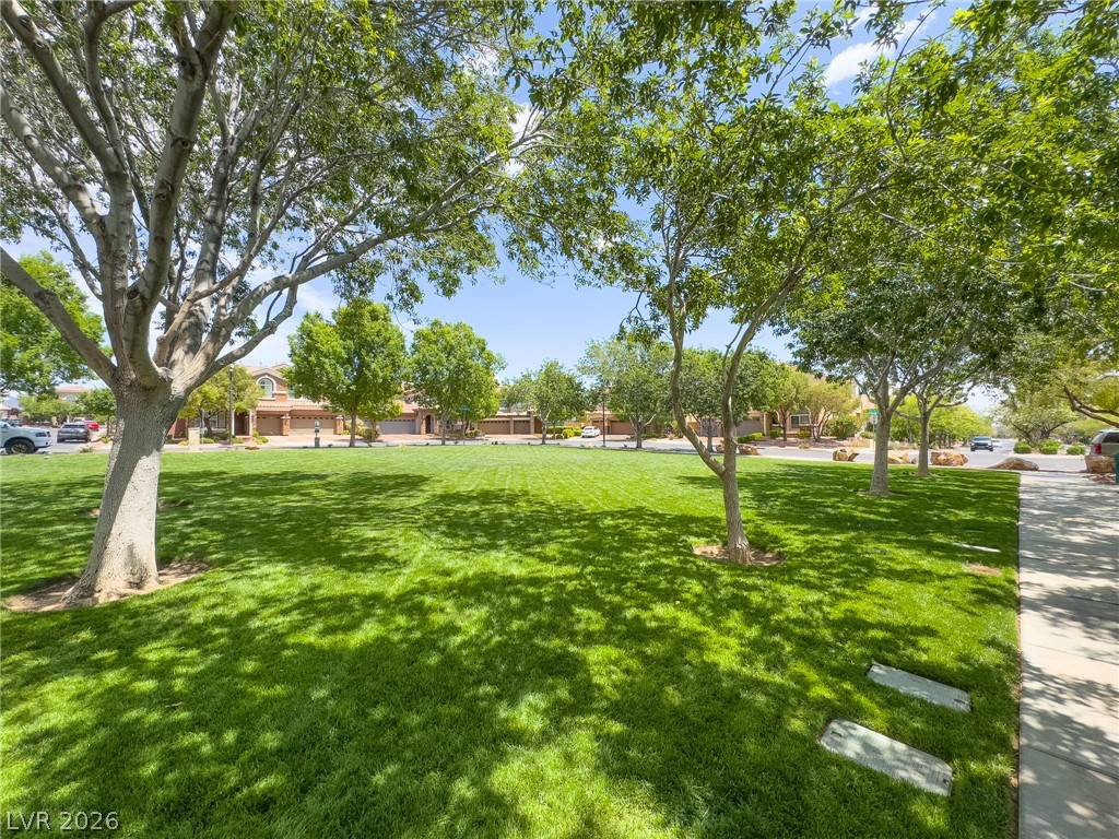 1333 Jamesbury Road Las Vegas, NV 89135 - Photo 40 of 43 Green lawns and mature trees frame this residential street, offering ample shade and a park-like feel.