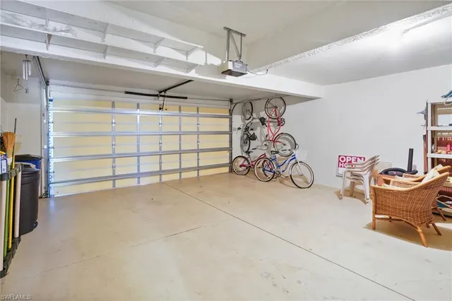 a view of a garage with table and a chair