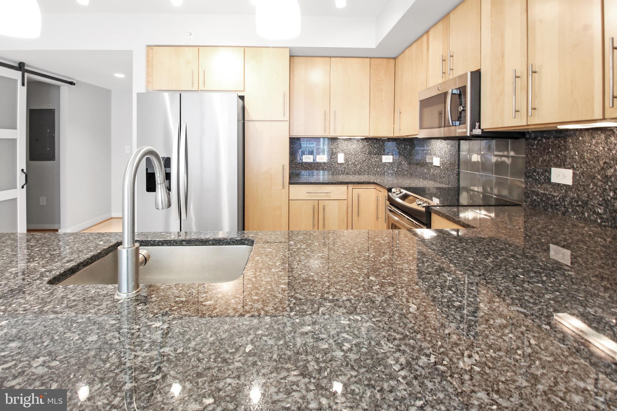 1025 First Street Southeast, Unit 612 Washington, DC 20003 - Photo 6 of 41 a kitchen with stainless steel appliances granite countertop a sink refrigerator and cabinets