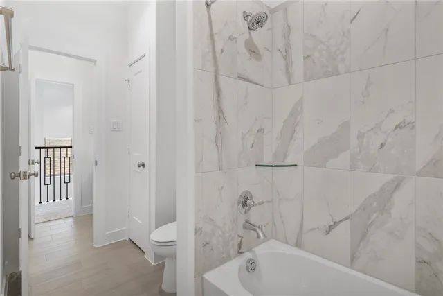 a bathroom with a toilet and a bathtub