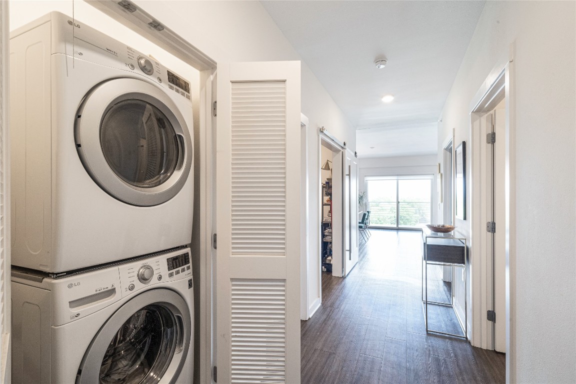 4361 South Congress Avenue, Unit 531 Austin, TX 78745 - Photo 13 of 21 a view of a hallway with washer and dryer