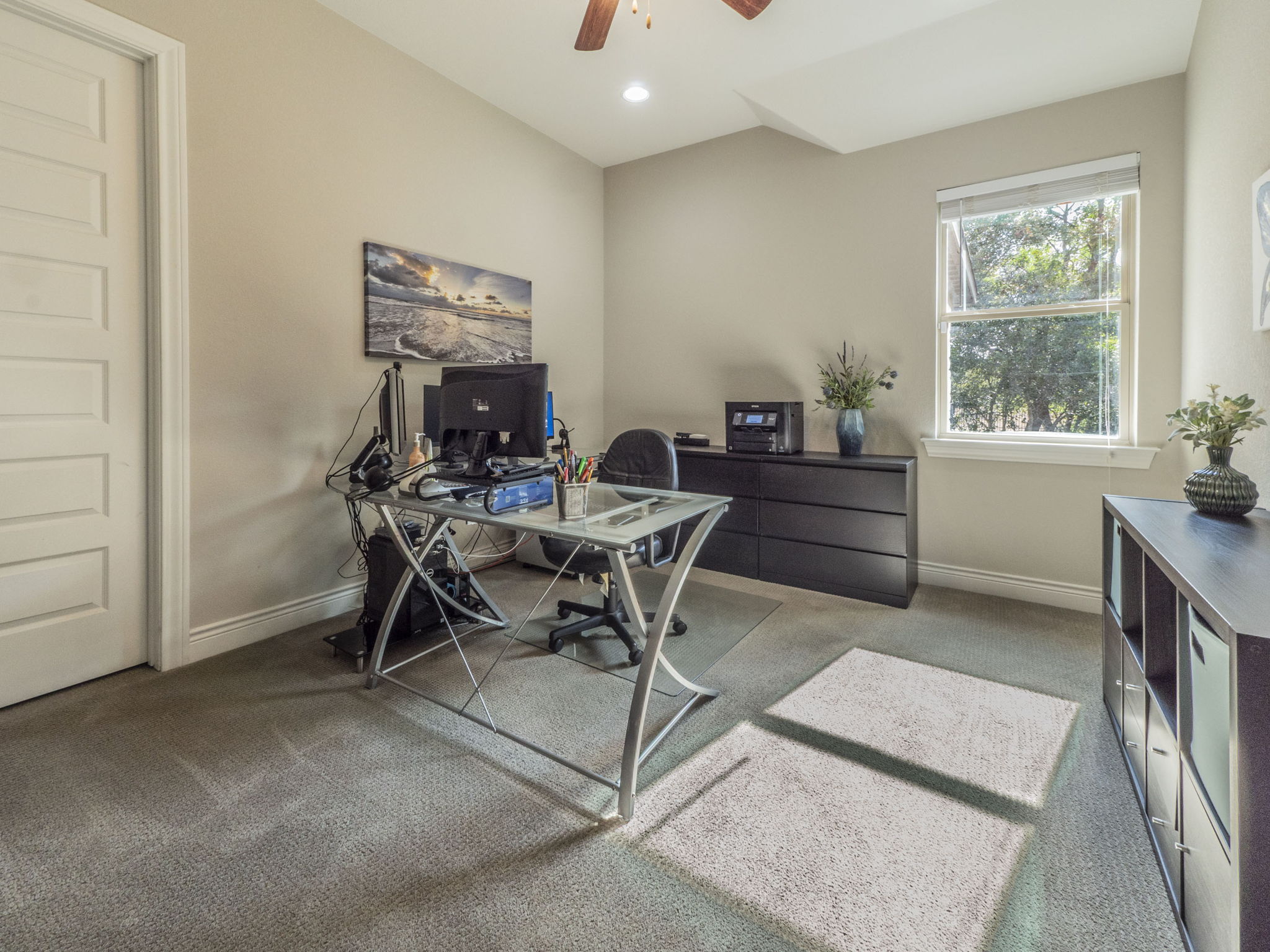 205 Standing Oak Drive Georgetown, TX 78633 - Photo 24 of 40 Office space with carpet, ceiling fan, and recessed lighting