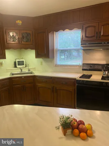 a kitchen with a sink a stove and cabinets