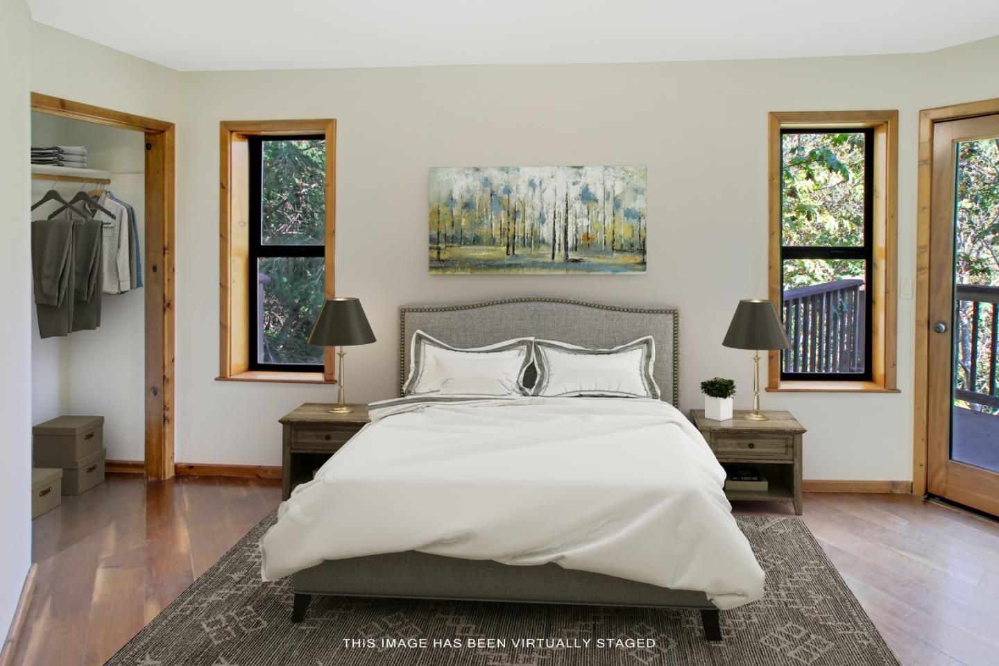 223 Rapley Ranch Road Redwood City, CA 94062 - Photo 14 of 42 a bedroom with a bed a mirror and a window