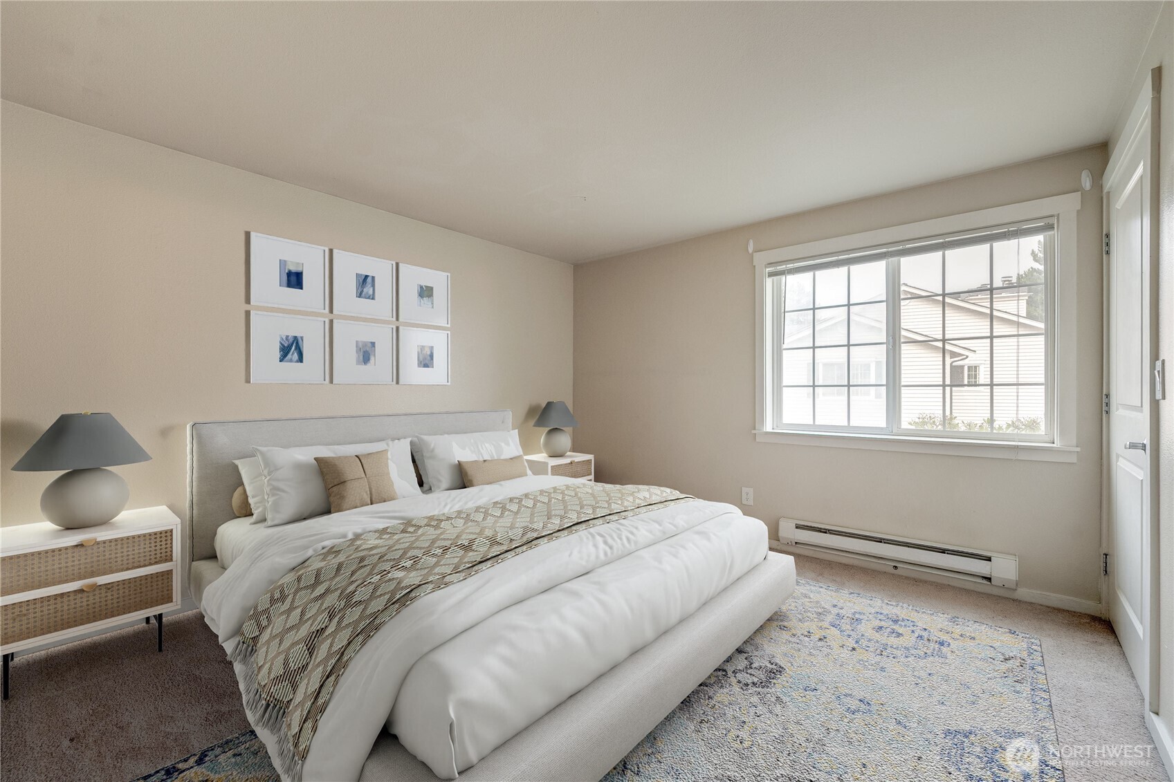 12404 East Gibson Road, Unit Q201 Everett, WA 98204 - Photo 16 of 40 a bedroom with a bed and painting on the wall