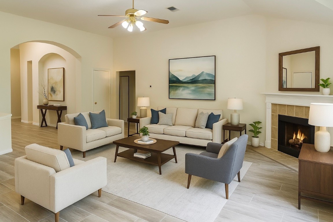 Elegant, comfortable family room (virtually staged & enhanced)