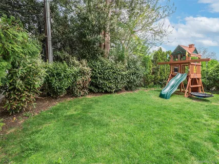 a view of a park with slide
