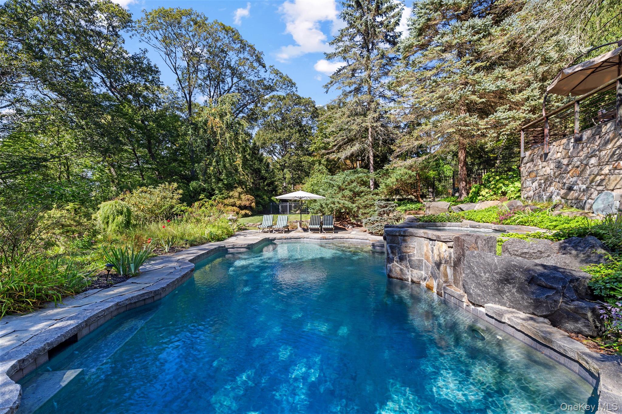 12 Bishop Park Road Pound Ridge, NY 10576 - Photo 18 of 49 a view of swimming pool with lawn chairs and plants